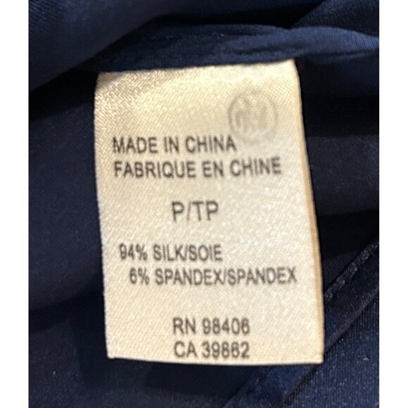 Theory Bianca Blouse Womens Small Navy Blue 94% Silk Quiet Luxury Pleated Front - Picture 5 of 7